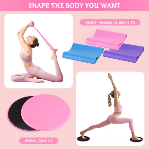 Home Pilates Kit for Women, Pilates Ring Set, Pilates Equipment Kit for Women Home Workouts, Pilates Essentials Kit with Pilates Ring and Ball, Resistance Bands for Strength, Toning, Flexibility - color: Pink-15 inch Ring