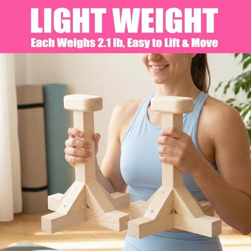 SAMTROY Handstand Canes for Balance Training | Moisture-Absorbent Grip, Non-Slip Wide Base, Ergonomic Handles, Portable For Yoga, Gym & Home Handstand Training - color: Wood-3