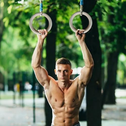 Wooden Gymnastics Rings - 19x19x2.5cm, Rings Gymnastics - 2 Pieces Pull Up Grips, Pull-Up Bar Ŕings - for Home Gym Fitness Exercise Playground Indoor Outdoor