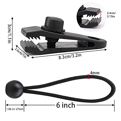AOPRIE 10 Sets of Bungee Balls and Tarp Clips Black 6 Inches Ball Bungee Cord Heavy Duty Lock Grip Clamps Shark Fasteners Holder for Camping Tents Cargo Pool Awning Car Cover Holding Wire Hoses - size: 6 In Clips