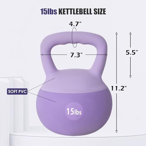 sogesfurniture Soft Kettlebells,Safe Strength Training Kettlebells,Iron Sand Filled Weights Strength Training Kettlebells,Fitness Soft Kettlebells for Women Men Children - color: 15LBS-Purple