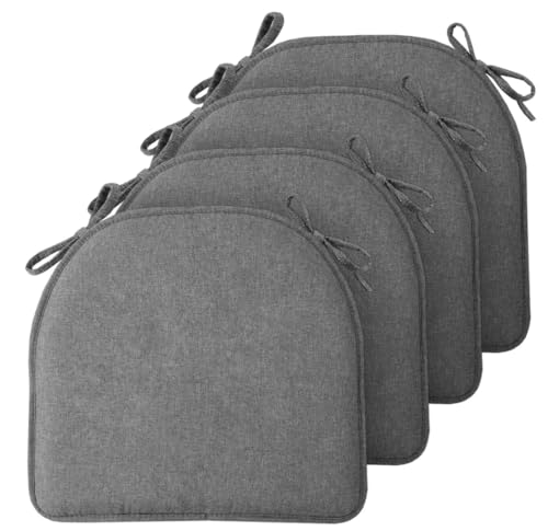 TushGuard Chair Cushions, 4 Pack Memory Foam Chair Pads, Thin Seat Cushion, Kitchen Chair Cushions Set of 4, Anti-Slip Backing & Fixed Straps, 1.4 in Thick, Grey - color: Grey