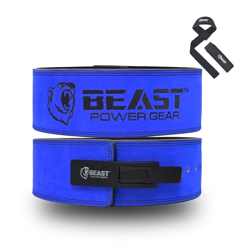 Beast Power Gear Weight Lifting Belt Lever Buckle 10MM 13MM Thick & 4 Inches Free Strap Weightlifting, Powerlifting, Deadlifts, Squats Men Women - color: Blue/Black, size: Medium