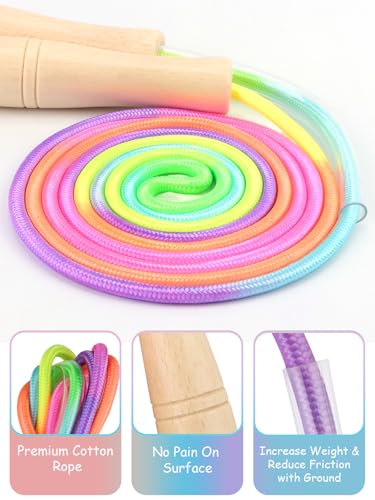 Jump Rope for Kids, Lorvain Adjustable Skipping Rope, Kids Jump Ropes with Wooden Handle for Girls Boys, Weighted Jumping Ropes for Fitness Workout Exercise Outdoor Fun Activity - color: Rainbow-1 Pc