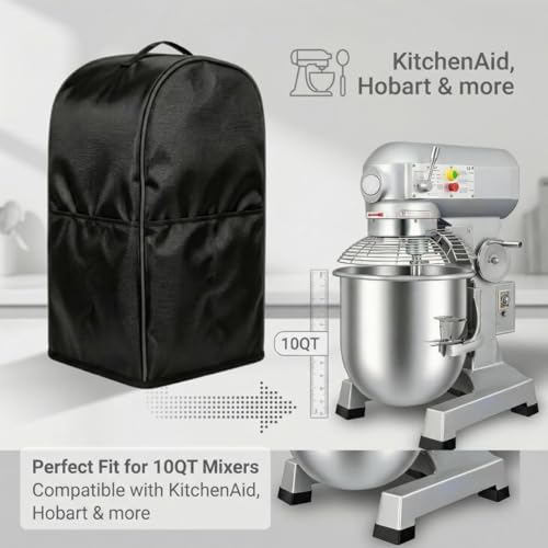 Commercial food mixer cover - a waterproof protective cover suitable for 10 quart vertical mixers, with a handle on the top and pockets on the side; Made of black high-density Oxford cloth - size: Suitable for 10-quart