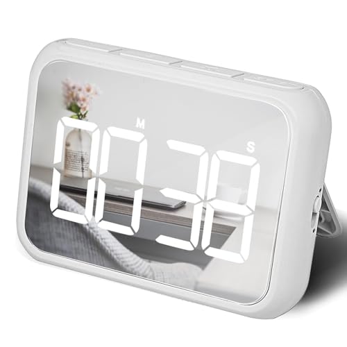 Digital Large Display Visual Timer Stopwatch for Kitchen Teacher School Classroom Cooking, Night Light Magnetic Bathroom Makeup Mirror LED Stop Clock Timer, 99 Minutes Countdown, Loud/Silent (White) - color: White