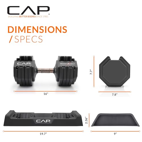 CAP ADJUSTABELL Adjustable Dumbbell Set, Premium Quick Select Adjustable Weights for Strength Training, Singles & Pairs, 12.5 LB, 25 LB & 55 LB, Round & Hex Dumbbells, Multiple Grip Handle Options - size: 55 lb - Copper Handle, style: Single