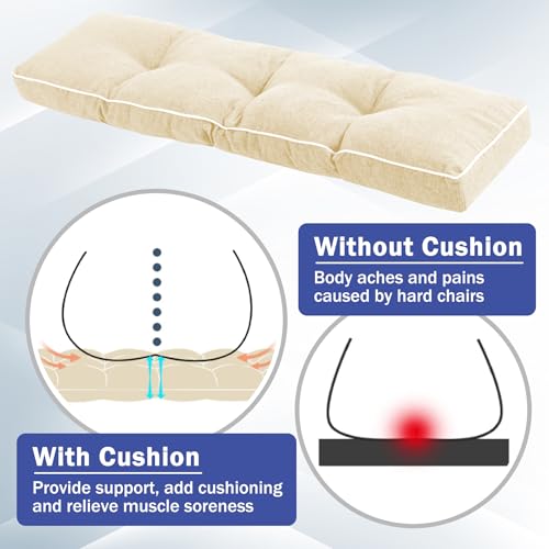 IPYNBAP Bench Cushion, 42 x 16 Inch Patio Furniture Cushions with Durable Ties, Soft Memory Foam Bench Cushions for Indoor/Outdoor Furniture with Non-Slip Bottom, Kitchen&Dining, Beige - color: Beige, size: 42*16+4”