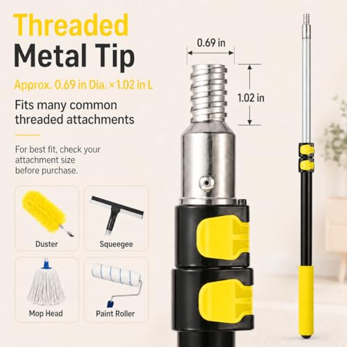 1.4–3 FT Telescoping Pole, Paint Roller Extension Handle with Threaded Metal Tip for Indoor Painting, Dusting and Window Cleaning (Yellow) - color: Yellow