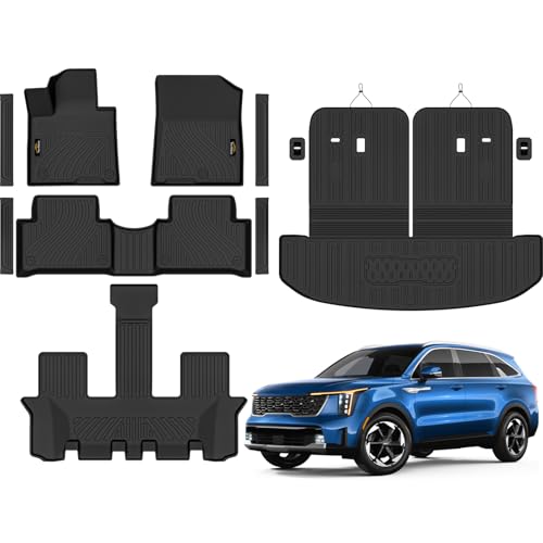 Floor Mats Custom Fit for Kia Sorento 2021-2025 2026 6&7 Seats (Not for Hybrid) Trunk Mat with Backrest Mat All Weather TPE Rubber Cargo Liner Back Seat Protector Full Set for Sorento Accessories - size: For Kia Sorento Gas 2021-2026