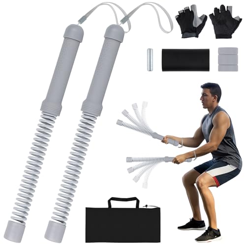 Ropeless Battle Ropes for Home Gym with Non-Slip Gloves, 2Pcs Portable Cordless Home Gym Equipment，Weighted Ropeless Battle Ropes for HIIT Workouts, Cardio, Muscle Training (Grey) - color: Gray