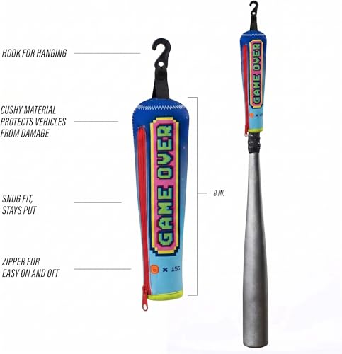 Handle Cover - Baseball Bat Cover Sleeve Protects Vehicle & Bat Grip - Batting Gloves & Helmet Companion with Zippered Hook - Softball Accessory - color: Game Over