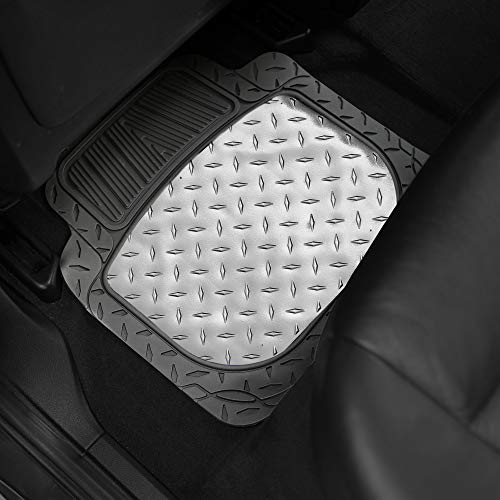 FH Group Automotive Floor Mats - Heavy-Duty Metallic Rubber Floor Mats for Cars, Universal Fit Full Set, Climaproof Floor Mats, Trimmable Floor Mats for Most Sedan, SUV, Truck Floor Mats Silver - color: Silver