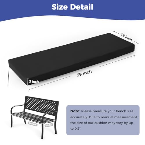 IPYNBAP Outdoor Bench Cushions for Outdoor Furniture, 59x18x3 Inch, Waterproof Bench Pillow, Fade Resistant Long Bench Seat Pads for Garden, Indoor, Porch Swing, Black - color: Black, size: 59×18×3 Inch