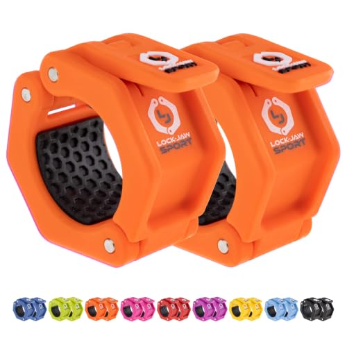 Lock-Jaw Barbell Collars Sport Olympic Barbell Clamps 2 Pcs – Heavy Duty Bar Clamps for 2” & 50mm Olympic Bars – Secure Weight Bar Clamps for Strength Training & Home Gym Accessories – Orange - color: Orange