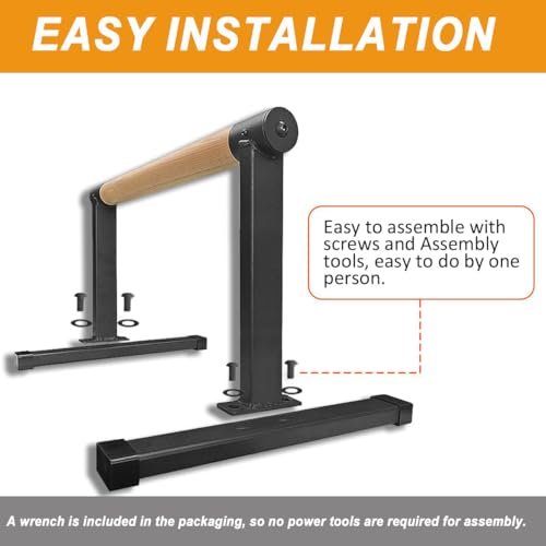 Wooden Parallel Bars 20" Length 12" Height,Dip Bar with Thick Beech Handles, Push-up stands for Handstand, L-Sit, Gymnastics, Strength Training Home Gym,Anti-slip Mats, Easy to Install,700lbs - color: Black