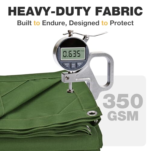 Winpull Heavy Duty Canvas Tarp 12x20 ft, 12oz (350 GSM) Polyester Canvas Water-Resistant Tarp with Rustproof Grommets, Tear-Resistant Outdoor Cover for Wood Piles, Camping, Trailer & Equipment - color: Green, size: 12'x20'