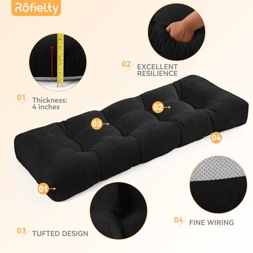 ROFIELTY Bench Cushion 42 Inch, Non-Slip Tufted Bench Cushion for Indoor Furniture for Bay Window, Entryway Bench, Piano Seat(Chenille-Black, 45x18x4) - color: Chenille-black, size: 45x18x4