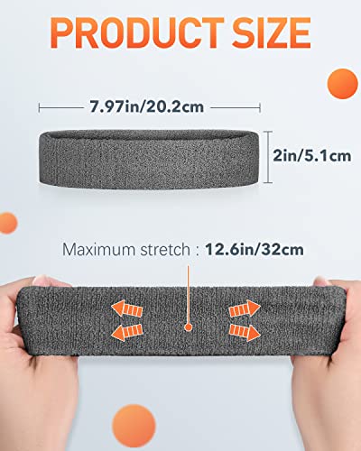Tanluhu Sweatbands Sport Headbands for Men & Women,Terry Cloth Sweat Band for Tennis, Running, Basketball, Working Out, Exercise- Athletic Sweat Cotton Headband Outdoor - color: Gray/Gray/GrayGray
