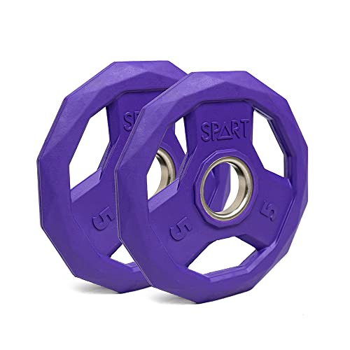 SPART Color Coded Weight Plate 2-Inch Rubber Coated Olympic Grip Plate for Barbell, Solid Cast Iron Weight Plates for Strength Training, Weightlifting, Crossfit, Home Gym, 2.5LB/5LB/10LB/25LB/35LB/45LB, Pair - color: 5LB-Pair