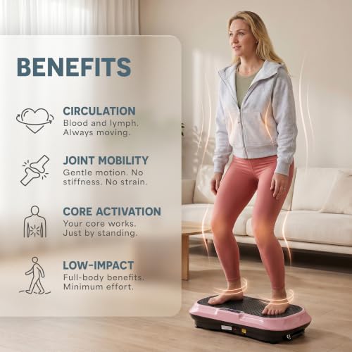 Lifepro Waver Vibration Plate Exercise Machine – High-Intensity Vibration Plate for Lymphatic Drainage – Full-Body Workout Vibrating Platform with Loop Bands – Fitness Equipment for Strength & Toning - color: Pink