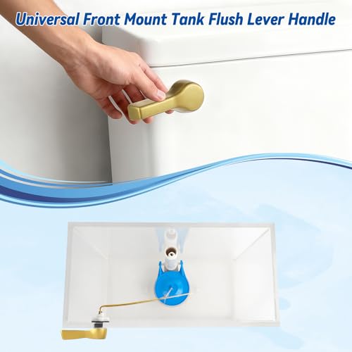 Hibbent Universal Front Mount Metal Toilet Handle Replacement Kit, Brass Toilet Tank Flush Lever with Stainless Steel Adjustable Flapper Chains for Most Toilets, Brushed Gold - color: Brushed Brass, style: Front Mount