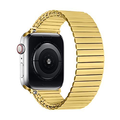 Stainless Steel Stretchable Band Compatible with Apple Watch Series 6/5/4/3/2/1 SE, 41mm/45mm/42mm/38mm/40mm/44mm, Expansion Clasp, Black, 38mm/40mm/42mm/44mm - color: Gold, size: 38MM/40MM/41MM M/L