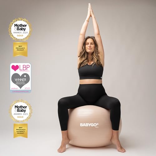 BABYGO Birthing Ball - Pregnancy Yoga Labor & Exercise Ball & Book Set Trimester Targeting, Maternity Physio, Birth & Recovery Plan Included Anti Burst Eco Friendly - color: Nude, size: 65cm - Manual