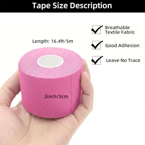 PRIOR FITNESS Aerial Hoop Tape, 5m/16.4ft x 5cm Anti Slip Lyra Hoop Grip Tape, Sweat Absorbent Stretch Textile Pole Dance Tape, No Residue Self Adhesive Hand Protective Tape for Aerial Hoop Ring - color: Pink