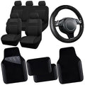 CAR PASS 3D Air Mesh Car Seat Covers Full Sets w/5mm Sponge, 4Pcs Waterproof Car Floor Mats, Steering Wheel Cover Universal Fit for SUV Sedan Truck, Airbag Compatible Automotive Interior(Black) - color: Black combo