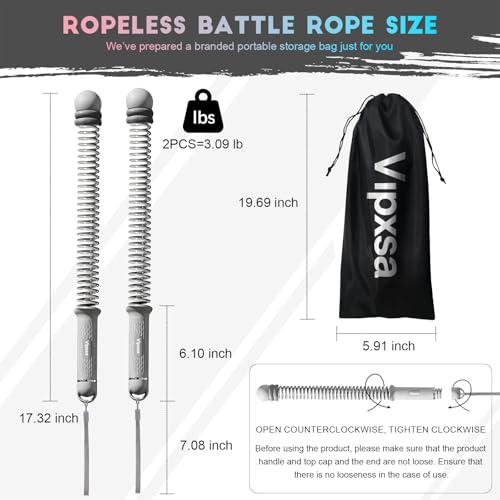 Adjustable Weights Cordless Battle Ropes,Portable Ropeless Battle Ropes for Home Gym with Storage Bag, Weighted Exercise Equipment for Low-Impact Workout, Strength & HIIT, for Men & Women - color: gray