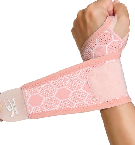 HiRui Upgraded 3D Knit Breathable Wrist Brace Wrist Wrap, Extended Length Adjustable Compression Strap, Elastic Support for Wrist Pain Relief, Carpal Tunnel, Sports, Gym & Daily Use (2, Pink) - color: Pink