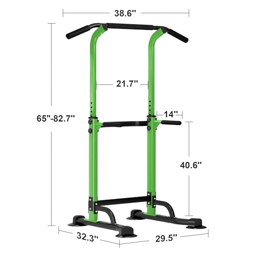 SogesHome Power Tower Pull Up Bar and Dip Station, Height Adjustable Dip Stand Exercise Machine for Home Gym, Multi-Functional Free Standing Strength Training Fitness Workout Station - color: Green