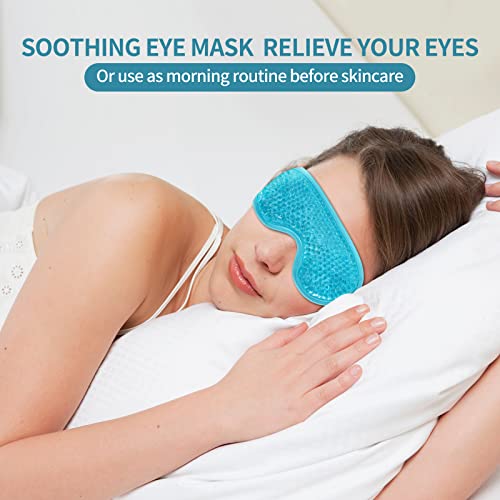 2PCS Gel Eye Mask Reusable Cold Therapy Gel Bead Eye Mask for Puffiness/Dark Circles/Eye Bags/Dry Eyes/Headaches/Migraines/Stress Relief (Blue) - color: Blue