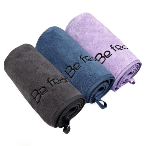 BOBOR Gym Towels for Men and Women, 3 Pack 15 x 30 Inch Microfiber Workout Towels, 400 GSM Quick Dry Sweat Towels with Center Hanging Loop, Soft Absorbent Sports Towels for Yoga, Running, Swimming - color: 1blue+1purple+1gray, size: 15" x 30"
