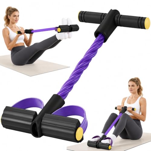 Upgraded Pedal Resistance Band with Handle, Soft Durable Fashion Puller Exercise with Thickened 6 Tension Ropes, Tube Pedal Resistance Device for Abdomen, Waist, Arm, Leg, Core/ABS - color: Black & Purple