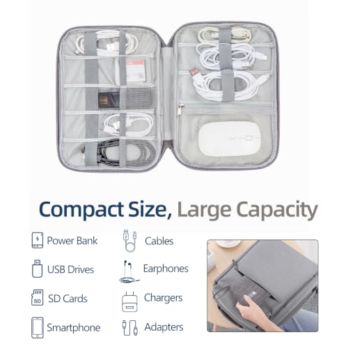 Cord Organizer Travel Case, Cable Organizer Bag for Chargers, USB Cables, Power Bank & Electronics Accessories, Portable Tech Organizer Pouch with Mesh Pockets, Water Resistant Travel Gear Bag - color: gray, size: S