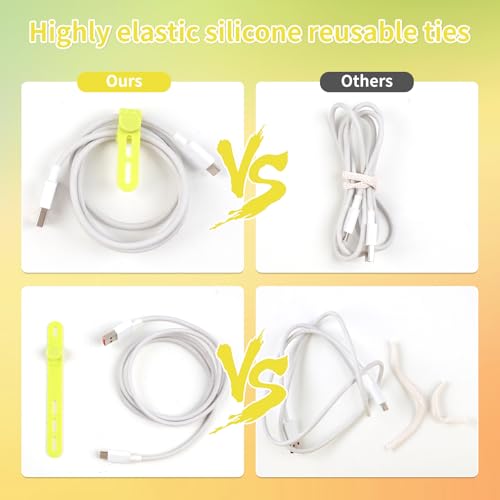 Oligei 25 Pcs Silicone Cable Ties, Cable Ties Reusable, High Elasticity Cord Wraps for Electrical Cords, Cord Organizer for Earphone, Phone Charger(Yellow) - color: 25p∣yellow
