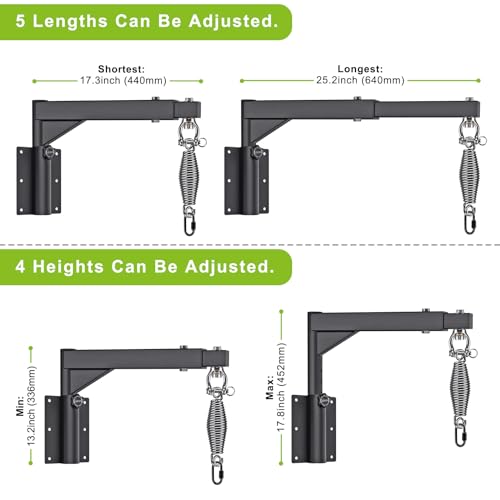 BeneLabel Wall Mount Heavy Bag Hanger, Heavy Duty Punching Bag Stand, Boxing Bag Bracket for Home Gym Indoor Outdoor, 800 LB Capacity - color: Adjustable Heights & Length 17"~25" with Spring