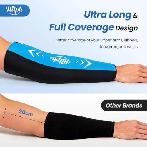 Hilph Full Arm Elbow Ice Pack Sleeve for Pitchers, Extended-Length Design | Reusable Hot & Cold Compression Gel Ice Wrap for Tennis Elbow, Golfers Arm, Bursitis, Tendonitis, Carpal Tunnel, Large - size: Large