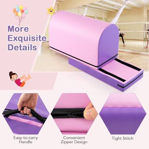 Goplus Mailbox Tumbling Mat, Gymnastics Vaulting Box w/Detachable Mat, Carrying Handle, Premium PU Leather, Portable Jumping Tumbling Aid Trainer for Kids Home Gyms Exercise - color: Purple+Pink