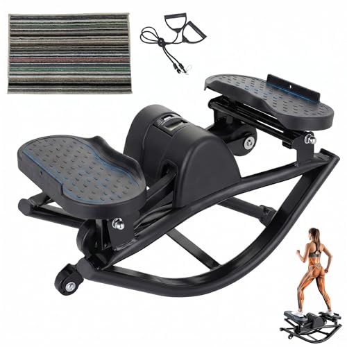 Low-Impact Lateral Rocking Fitness Stepper for Knees and Joints,Home Workout Machine,Rock Stepper Machine with Digital Display,Track Time,Reps,Calories for Legs,Glutes,Abs - size: Black