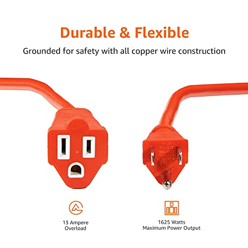 Amazon Basics 50-Foot 3-Prong Indoor/Outdoor Extension Cord, Heavy-Duty, 13 Amps, 1625 Watts, 125 VAC, Orange - color: Orange, size: 50 ft
