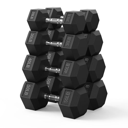 Hex Dumbbell Set 60-650lb, Weights Set Rubber Encased, Home Gym | PAPABABE Complete & Durable Cast Iron Core Odorless PVC Antiroll Hex Shape Ergonomic Chrome Handle Versatile Home Gym - size: 280 lb Set (Pair of 20, 30, 40, 50), style: Chrome Grip
