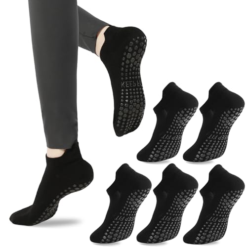 loudashuaiqi Grip Pilates Socks Non Slip Athletic Yoga Socks with Grips for Women Grippy socks for Hospital Workout Barre - style: Black*5
