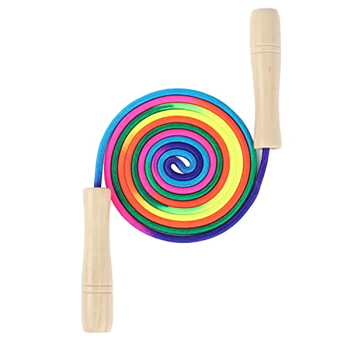 Jump Rope Kids, 8.5ft Adjustable Cotton Skipping Rope with Wooden Handle for Boys and Girls Fitness Outdoor Exercise (Rainbow color)