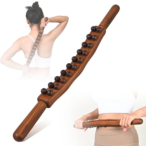 Guasha Wood Massage Stick Tools Wooden Therapy Scraping Lymphatic Drainage Massager, Double Row 20 Beads Point Treatment Gua Sha Tools, Stomach Cellulite Massager, Myofascial Release Tool - style: Massage Stickr