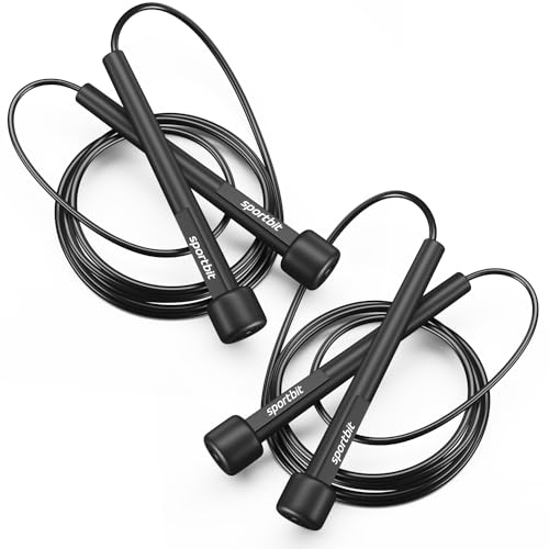 SPORTBIT Adjustable Jump Rope for Fitness and Exercise | Fitness and Exercise, Cardio, Boxing, and Weight Loss, Speed Rope, Men & Women - color: Duo Black