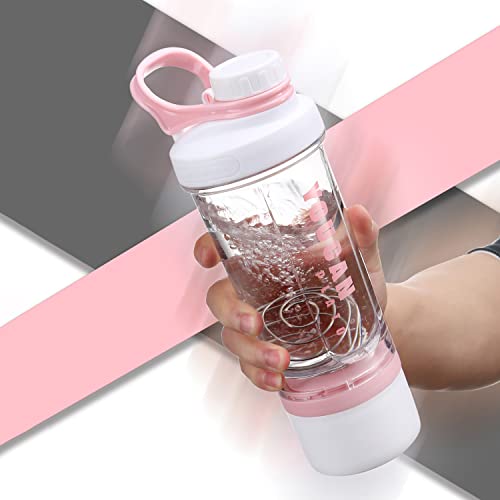 21oz Protein Shaker Bottle with Powder Storage Container-Shaker Cups for Protein Shakes-pre workout bottle-Mixer Cup-Gym Sport Water Bottle -Made with Tritan BPA Free,with Wire Whisk Balls,Pink - color: Pink