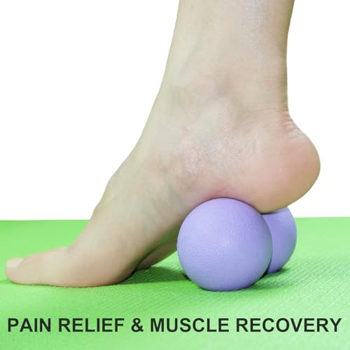Hard Peanut Massage Ball, Double Lacrosse Massage Ball. Deep Tissue Massager Mobility Roller for Physical Therapy Myofascial Release Trigger Point Muscle Relax Pain Relief Acupressure (Purple) - color: Purple